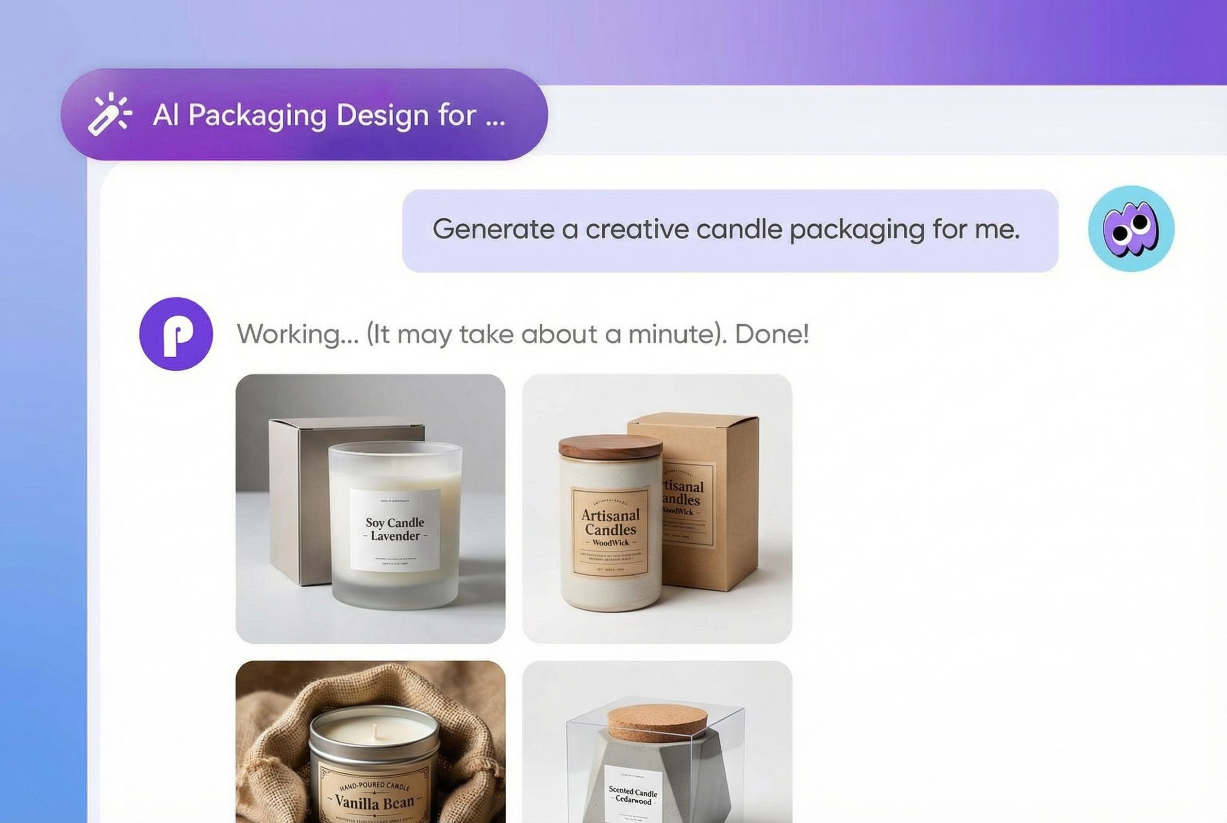 Chat to create perfect candle packaging faster