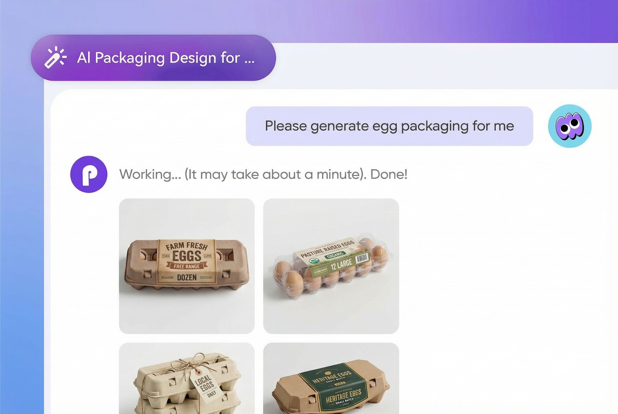 Chat to create egg packaging design