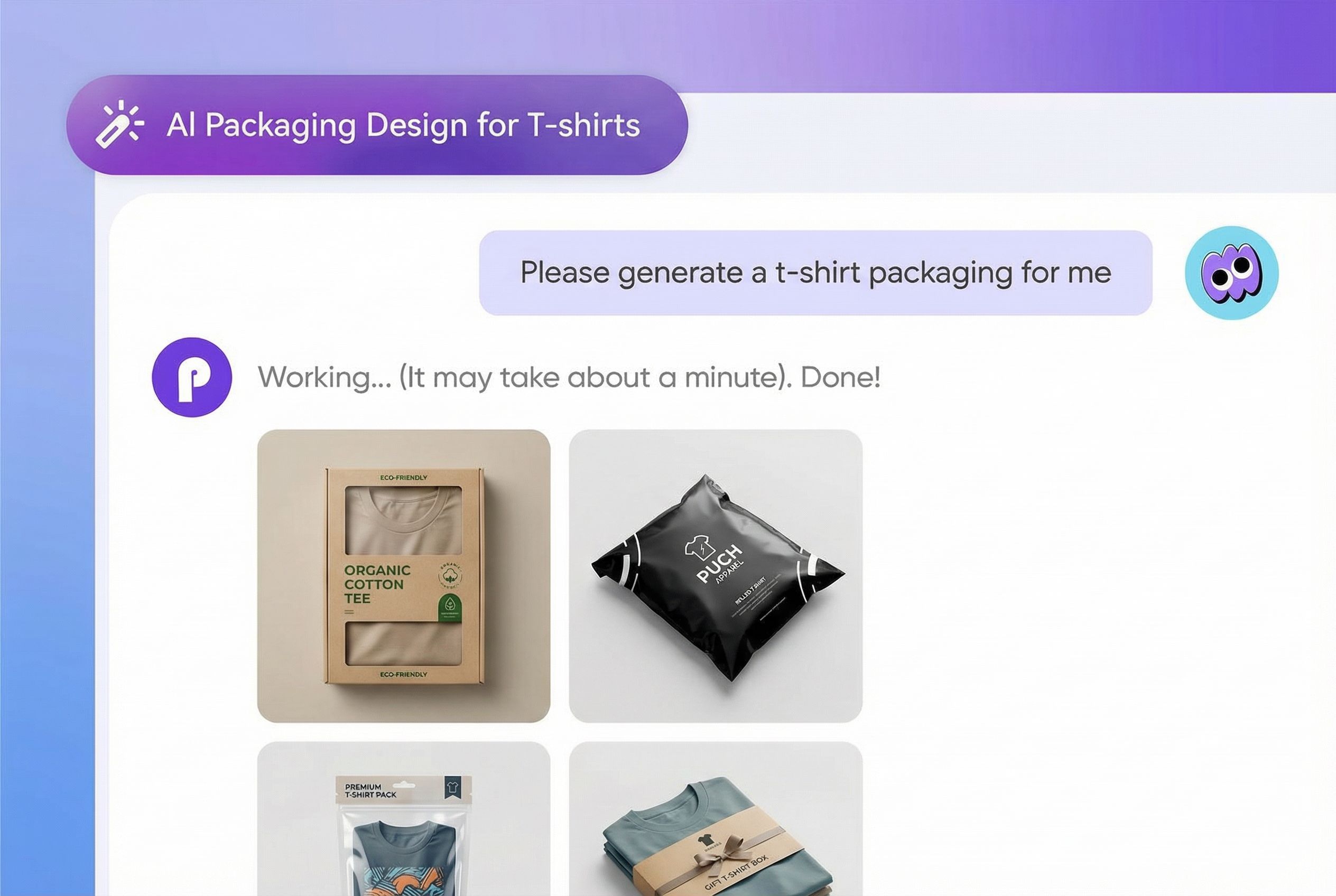 Chat to create t-shirt packaging