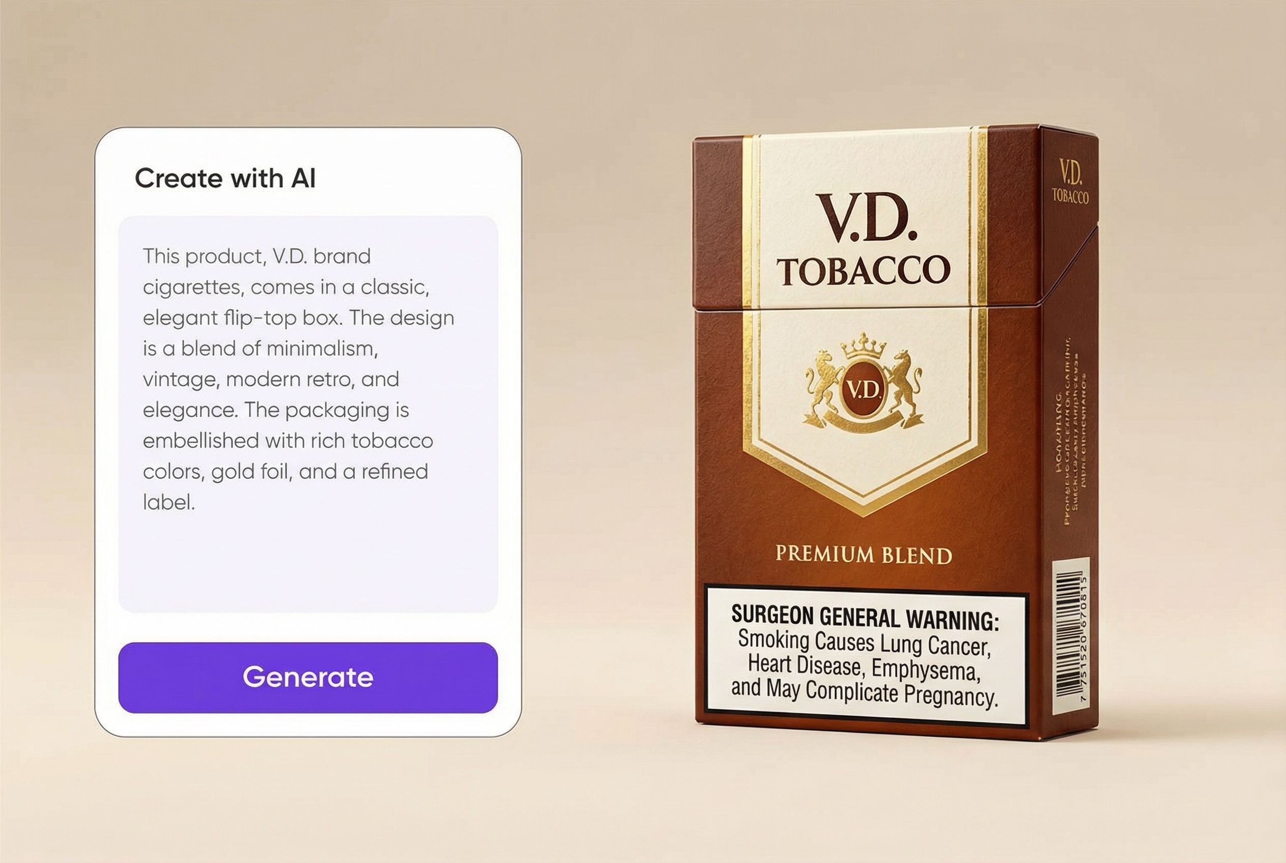 Turn text into compliant cigarette box artwork