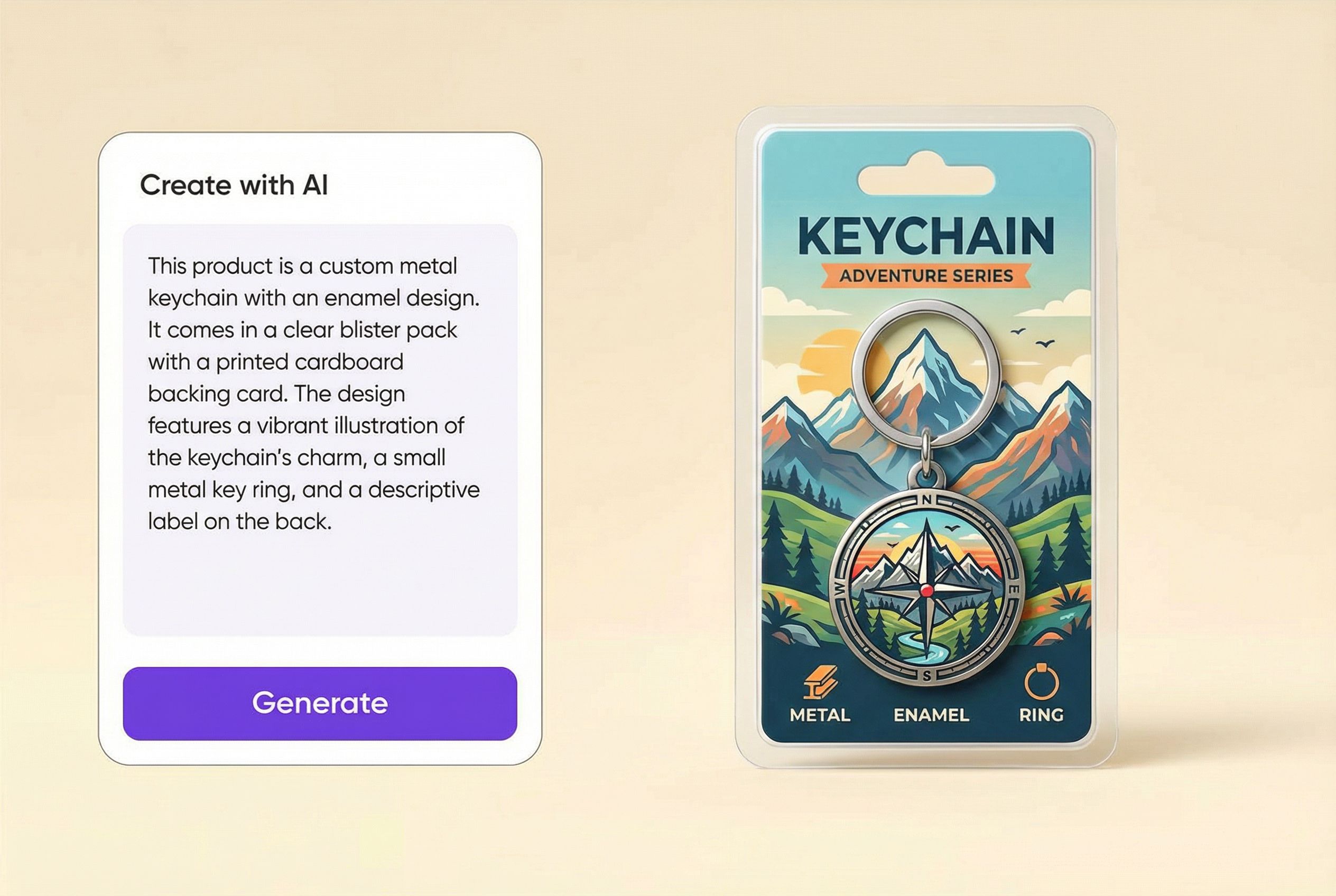 Text-to-image keychain packaging in seconds