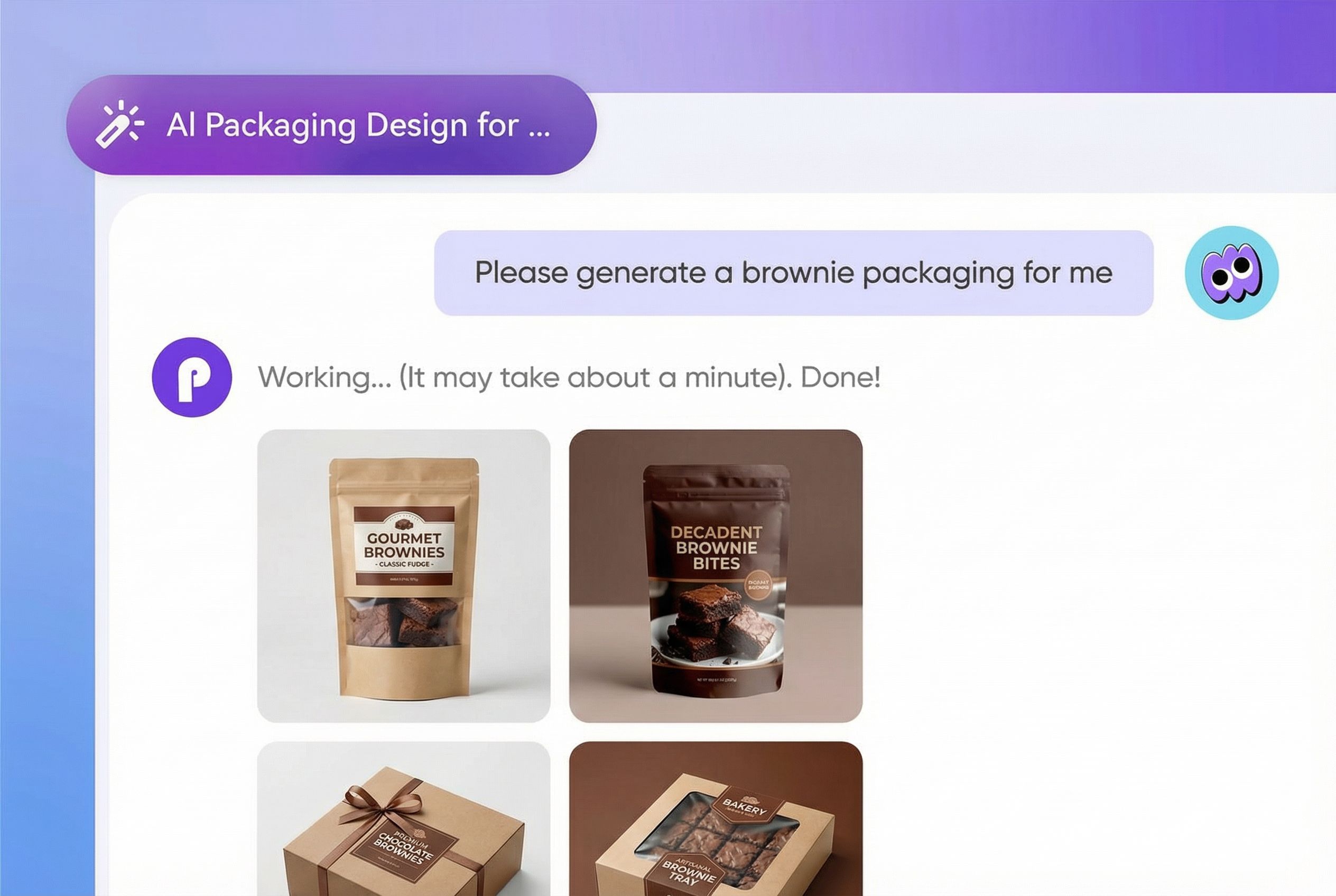 Chat to design brownie packaging