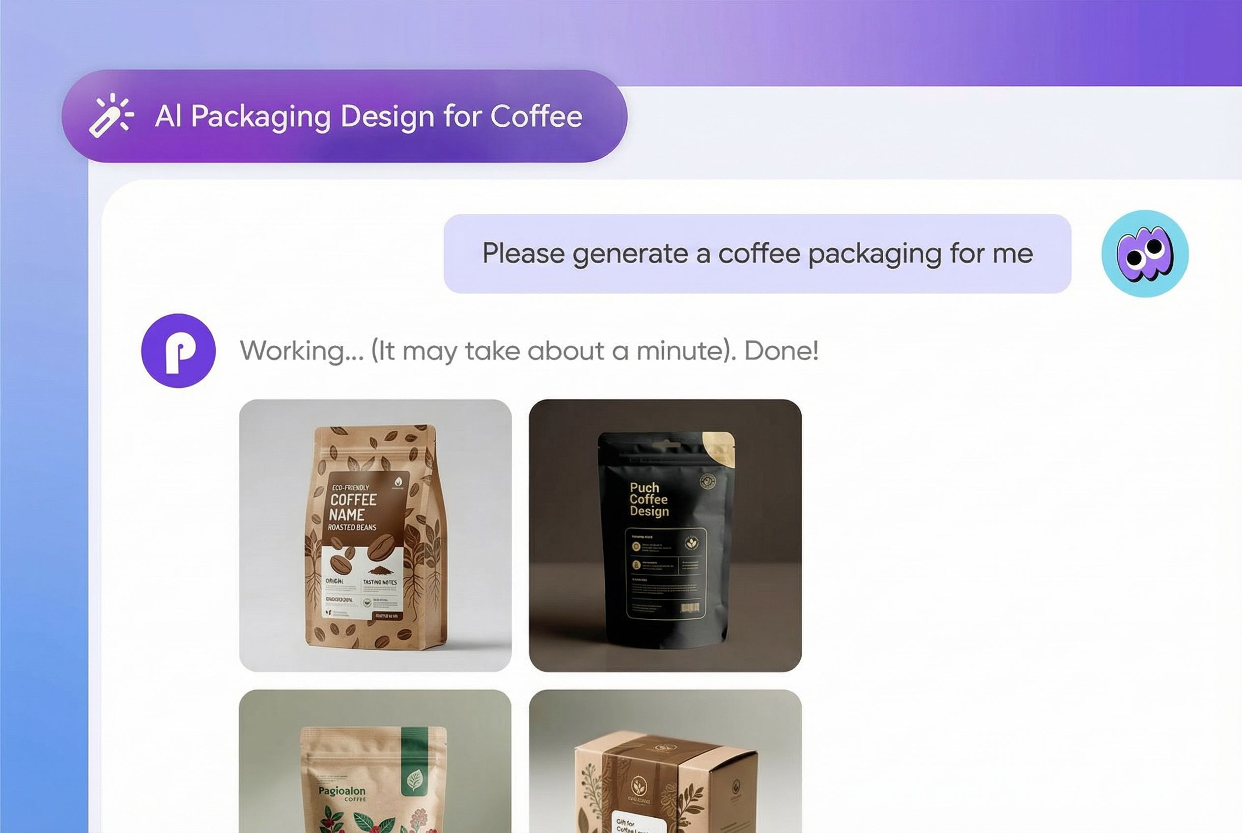 Design coffee bags easily through simple chat Design coffee bags easily through simple chat