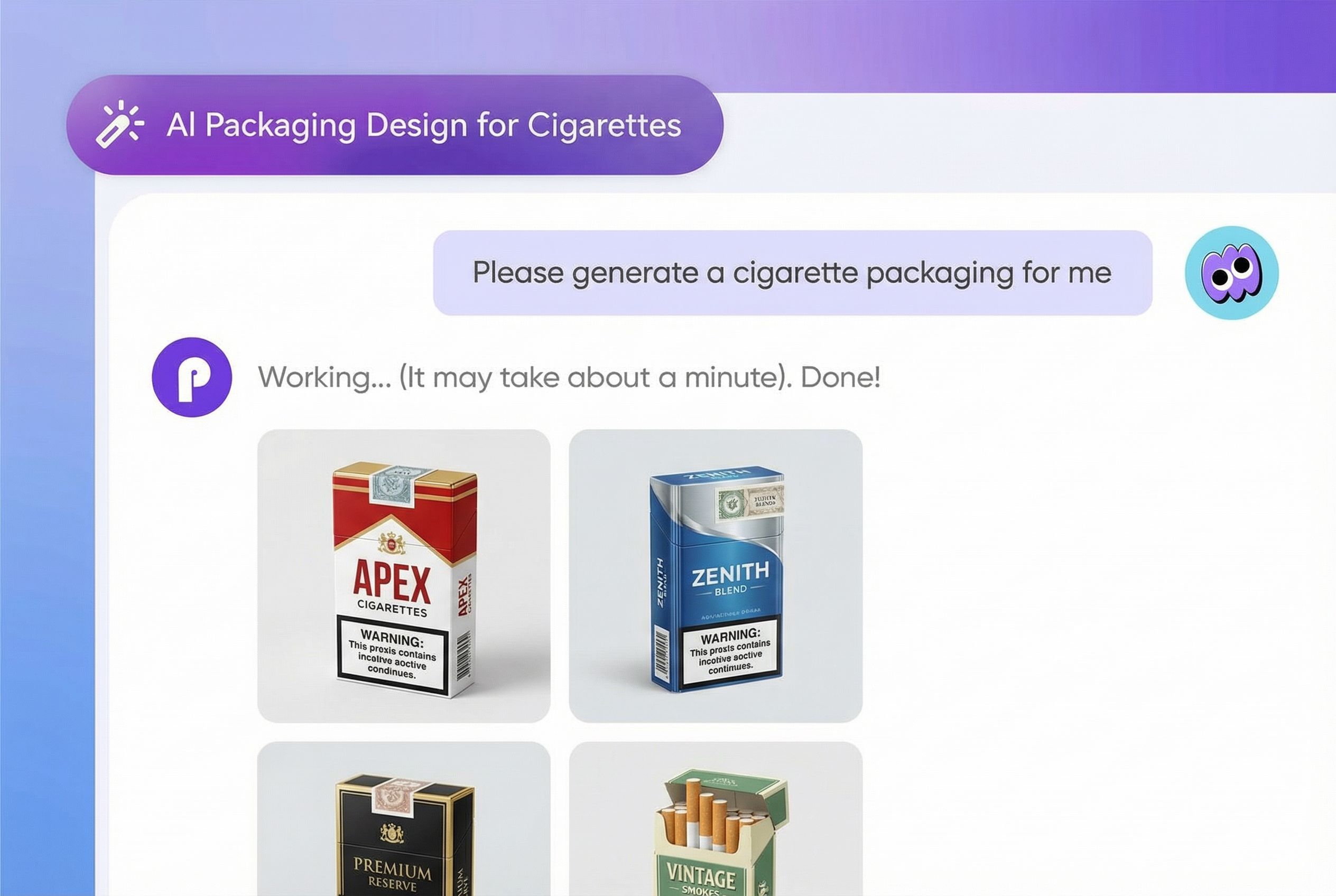 Simple chat edits for cigarette packaging