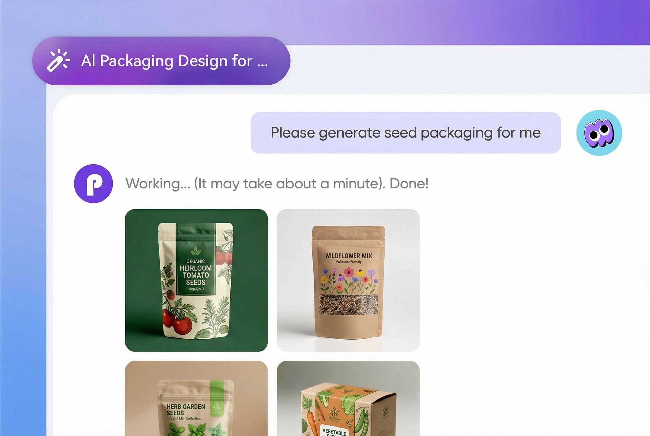 Simple chat-based seed packet design