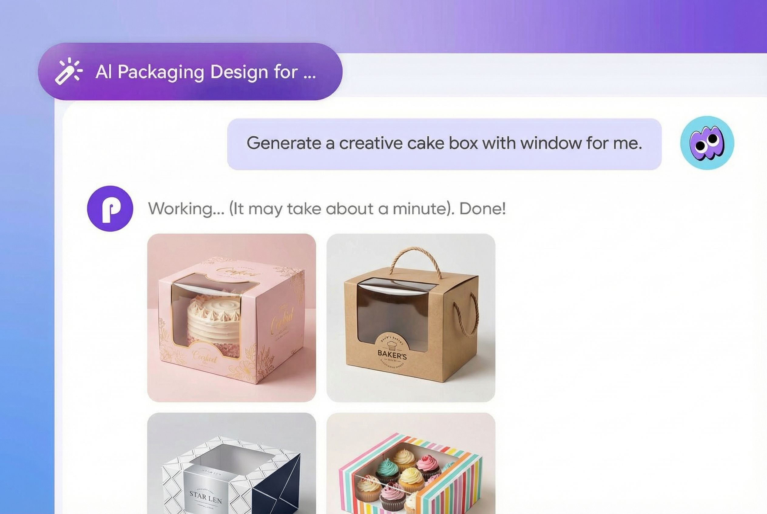 Design cake boxes by chat